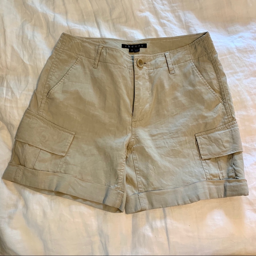 Theory Mid Waist Linen Shorts